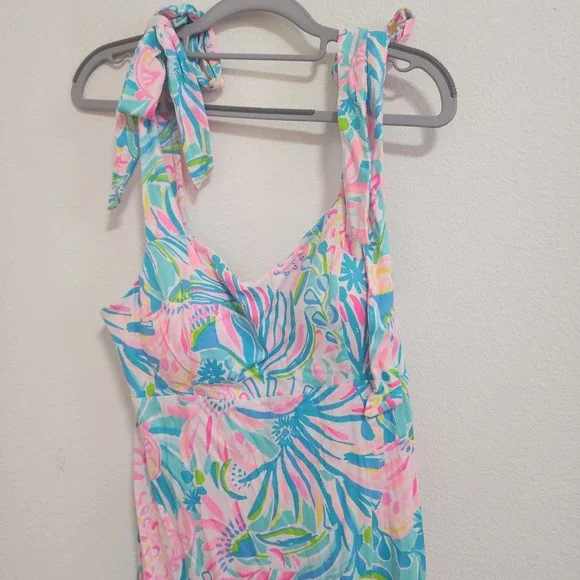 Lilly Pulitzer Maxi Dress Tie Strap Sleeveless Pink Blue Floral Women's M - Picture 3 of 7